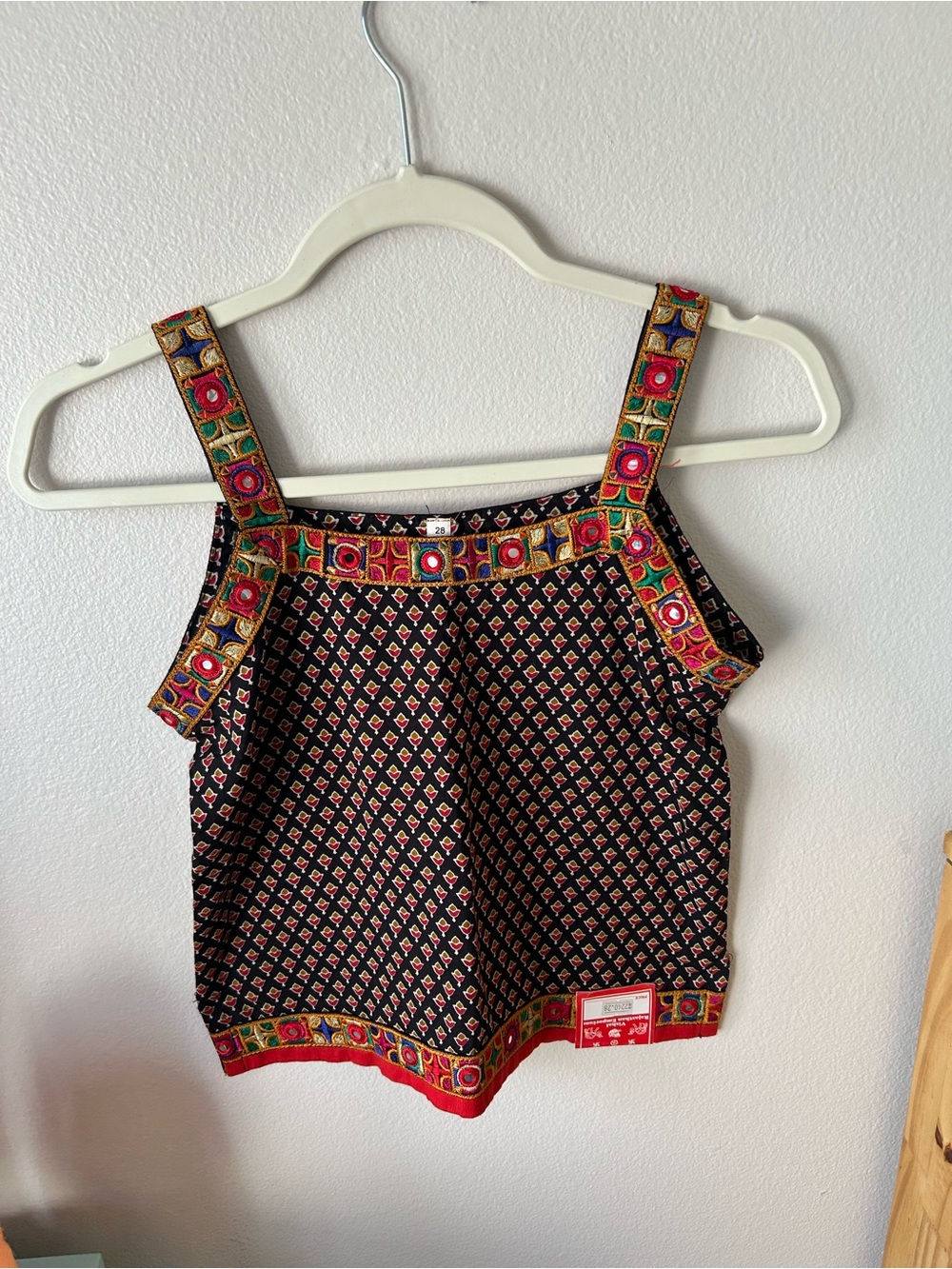 Embroidered Patterned Tank Top with Colorful Trim